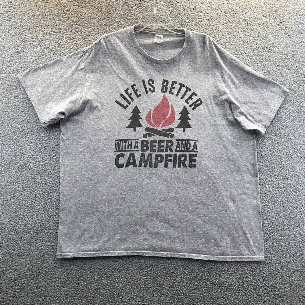 Life is Better with a Beer and a Campfire T Shirt Adult 3XL Short Sleeve Gray